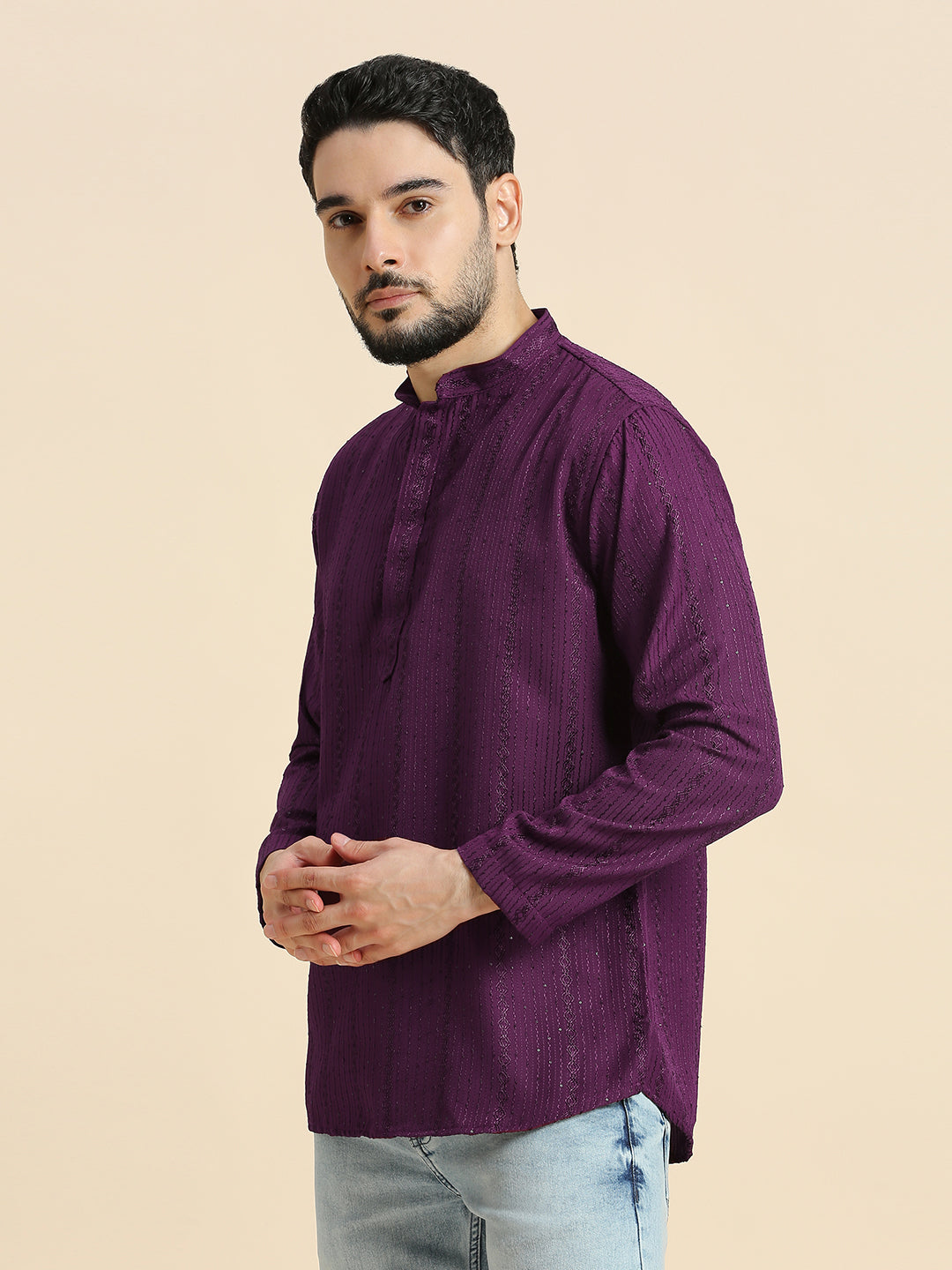 Mens Silk Embroidered Kurta - Roop Darshan