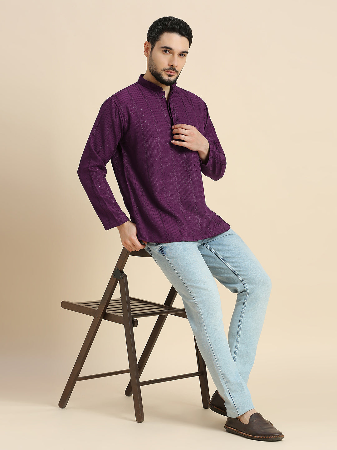 Mens Silk Embroidered Kurta - Roop Darshan