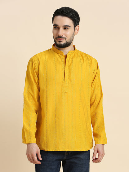 Mens Silk Embroidered Kurta