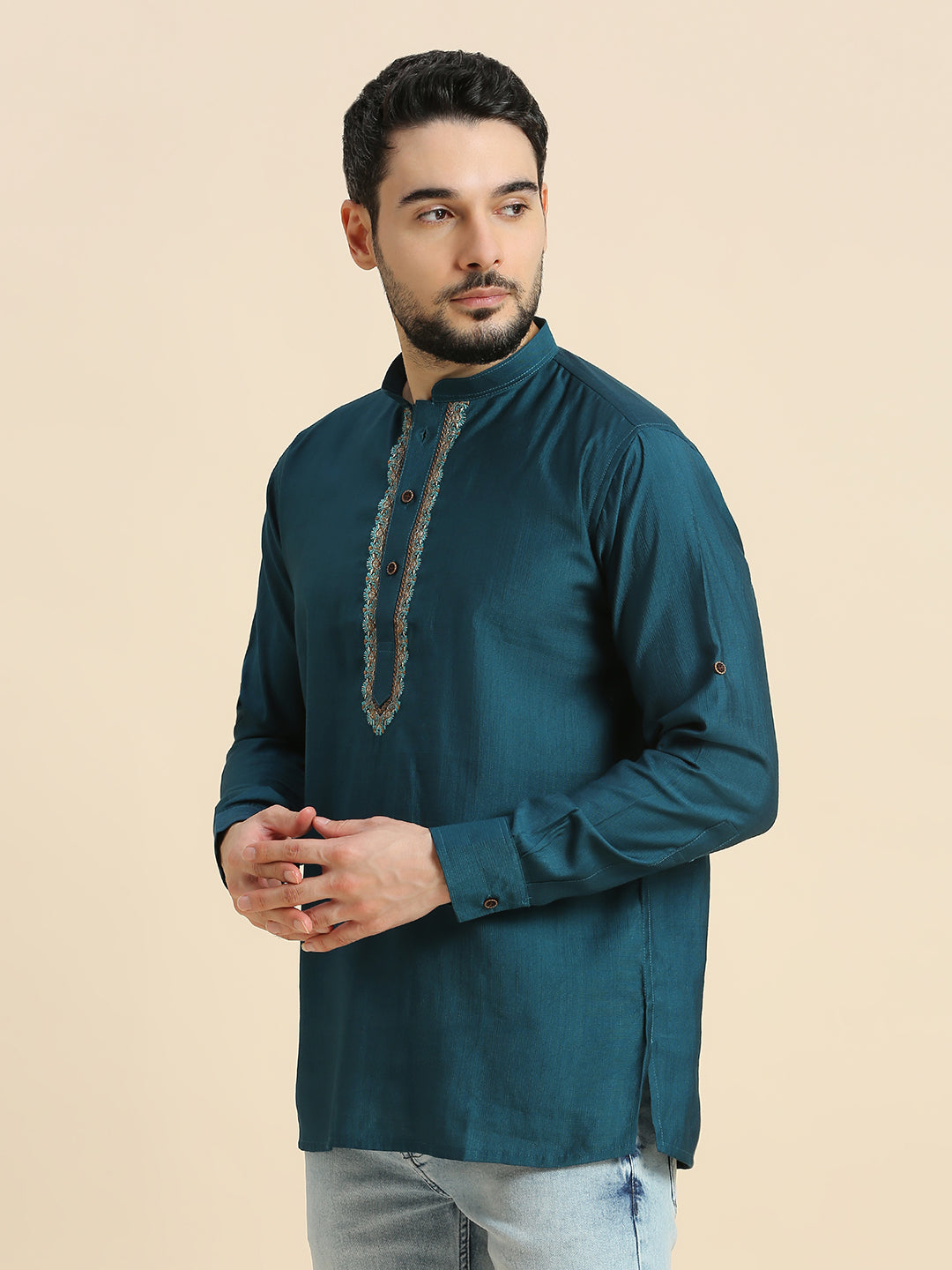 Mens Silk Resham Work Kurta - Roop Darshan