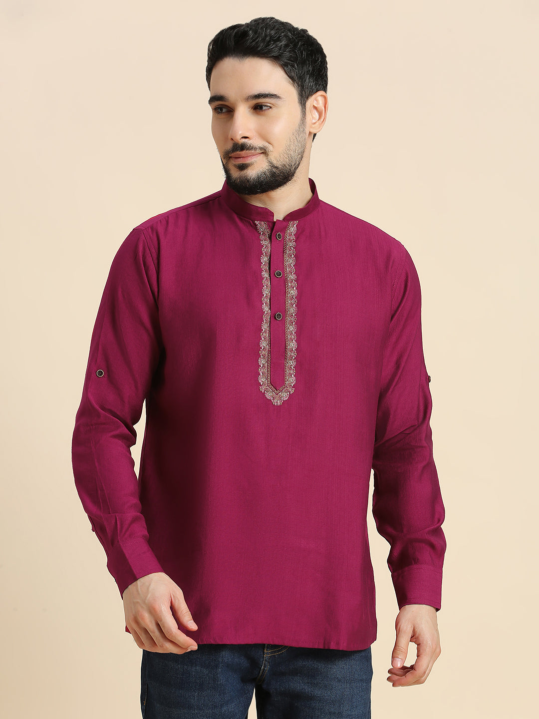 Mens Silk Resham Work Kurta - Roop Darshan