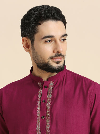 Mens Silk Resham Work Kurta