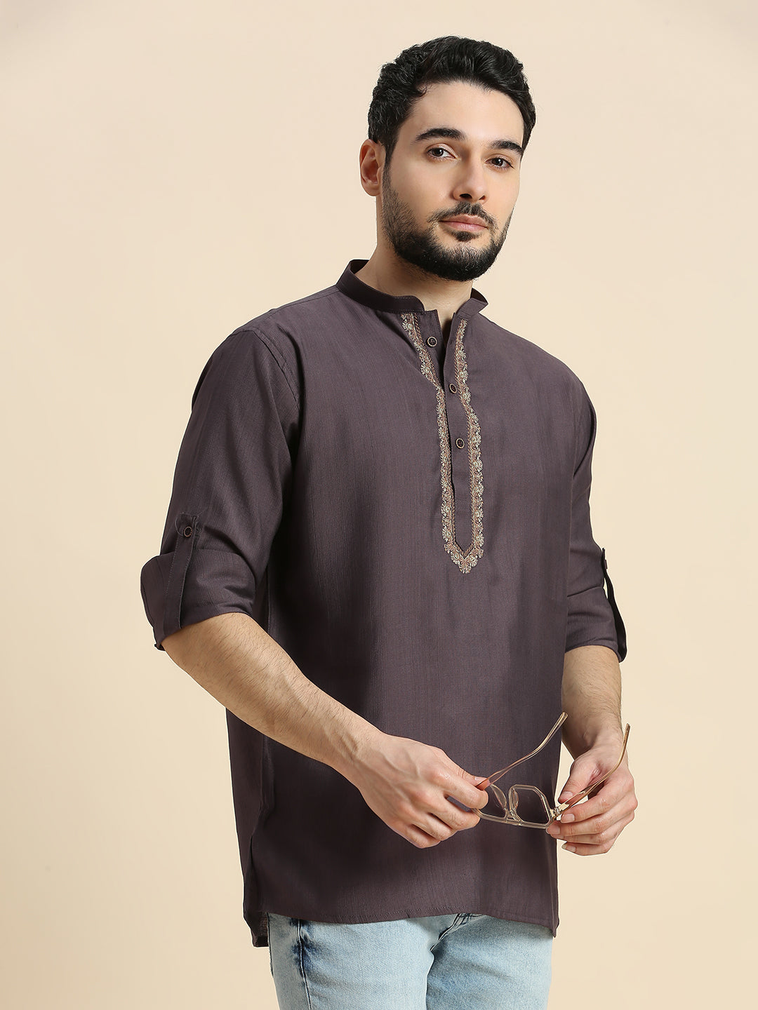 Mens Silk Resham Work Kurta - Roop Darshan