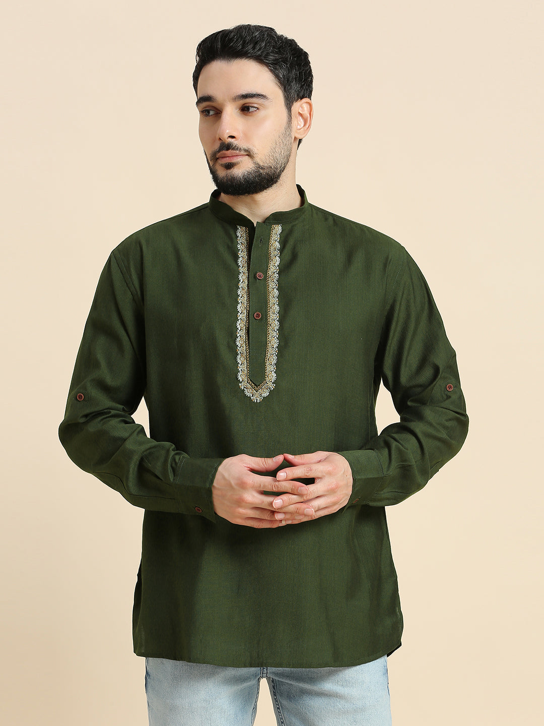 Mens Silk Resham Work Kurta - Roop Darshan