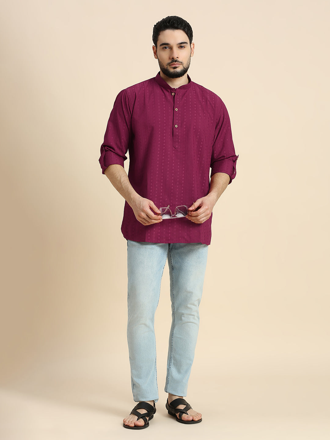 Mens Silk Embroidered Kurta - Roop Darshan