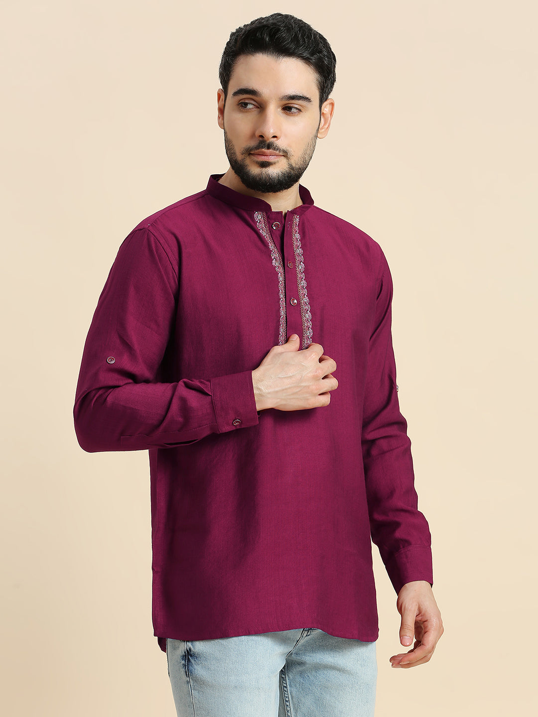Mens Silk Resham Work Kurta - Roop Darshan