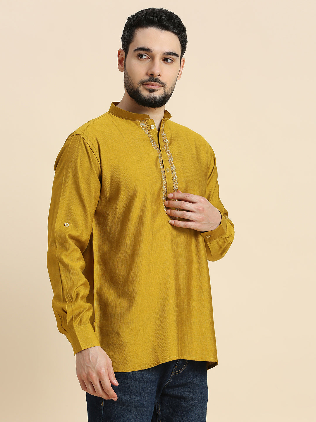Mens Silk Resham Work Kurta - Roop Darshan