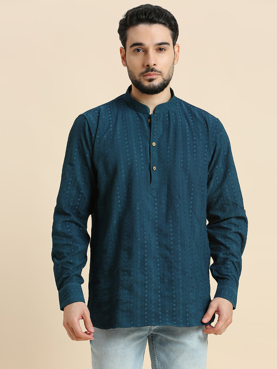 Mens Silk Embroidered Kurta - Roop Darshan