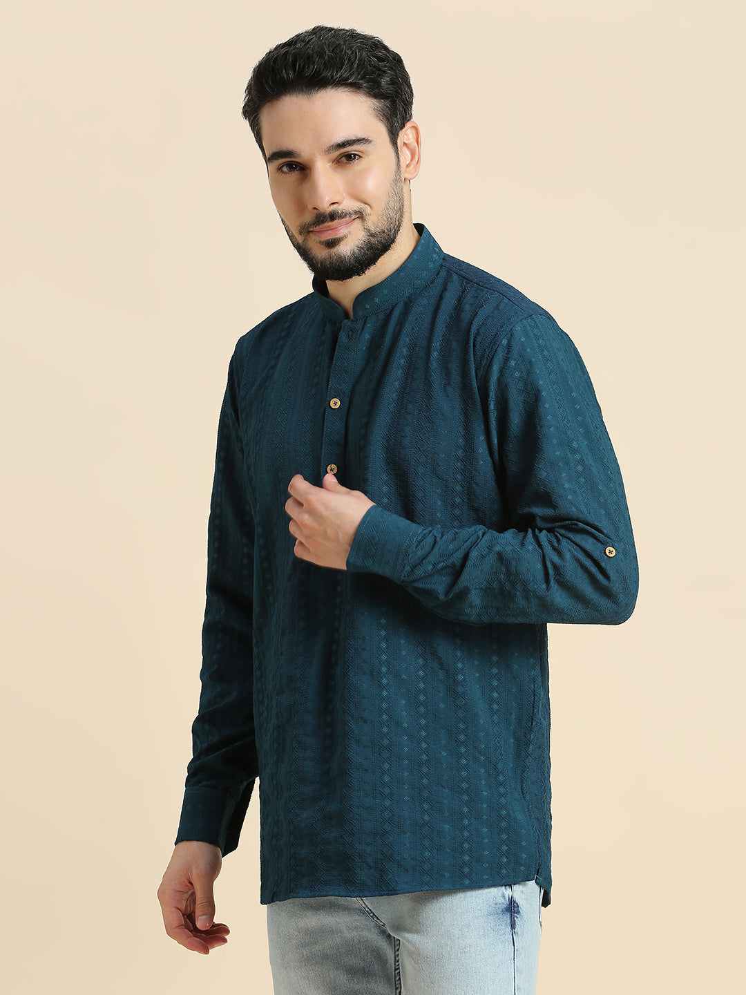 Mens Silk Embroidered Kurta - Roop Darshan
