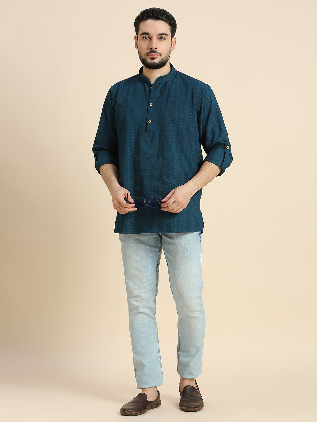 Mens Silk Embroidered Kurta - Roop Darshan
