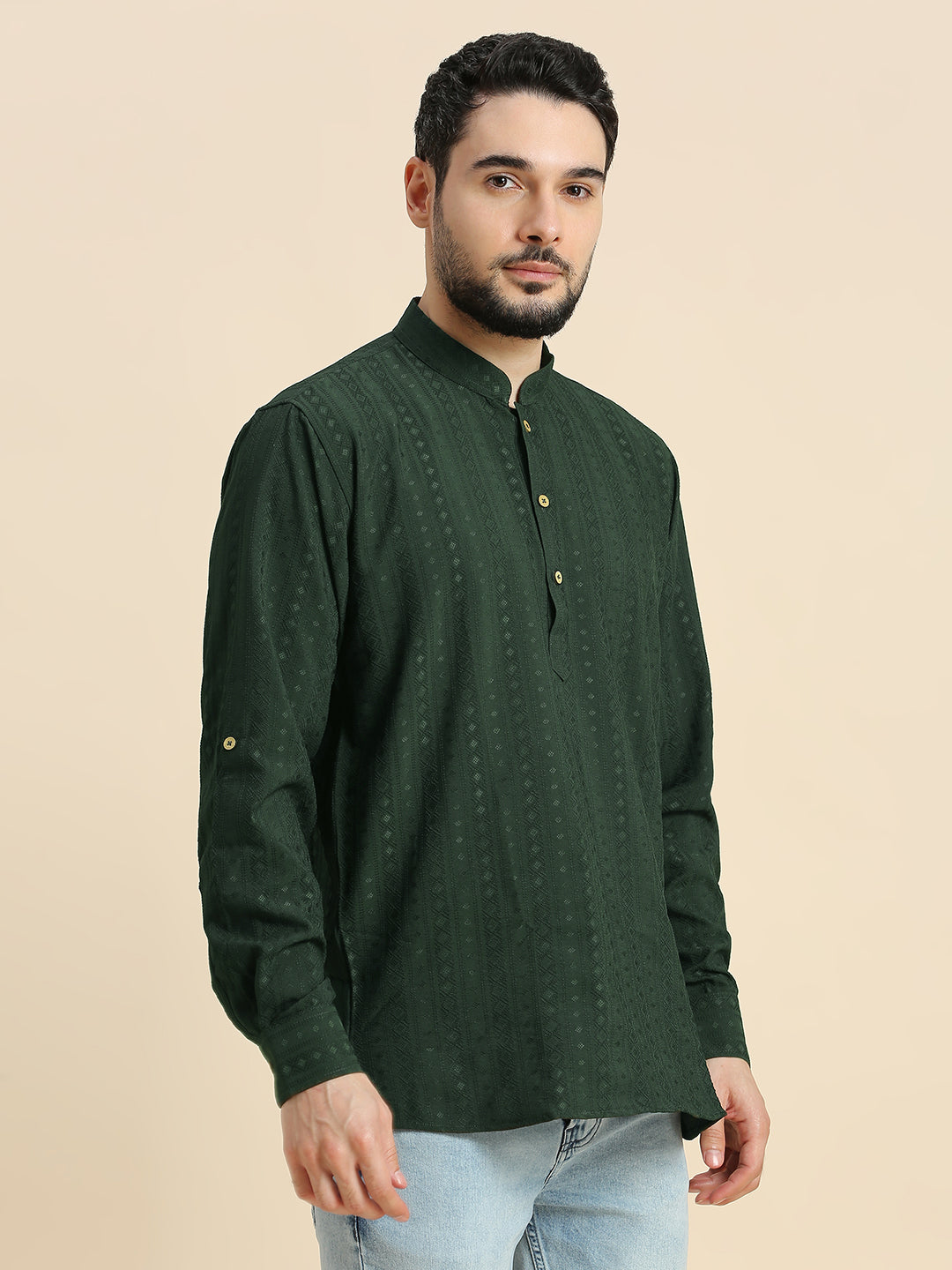 Mens Silk Embroidered Kurta - Roop Darshan