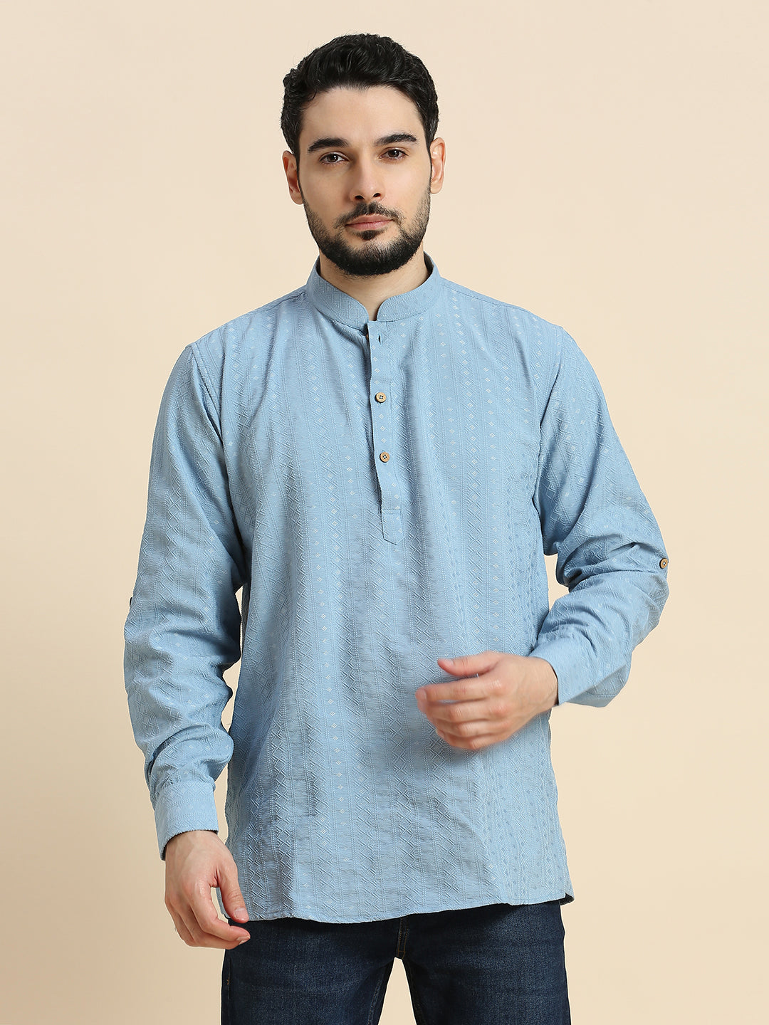 Mens Silk Embroidered Kurta - Roop Darshan