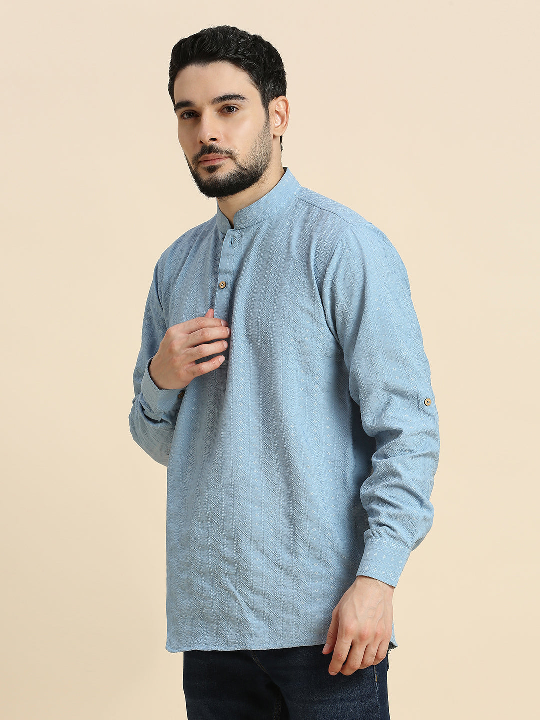 Mens Silk Embroidered Kurta - Roop Darshan