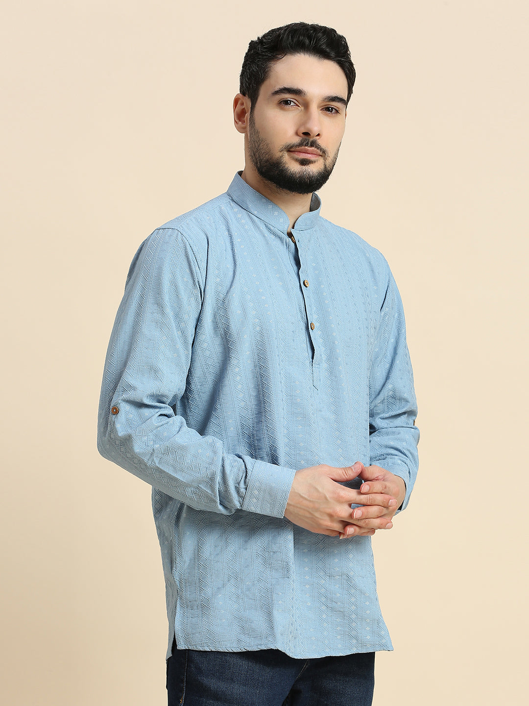 Mens Silk Embroidered Kurta - Roop Darshan