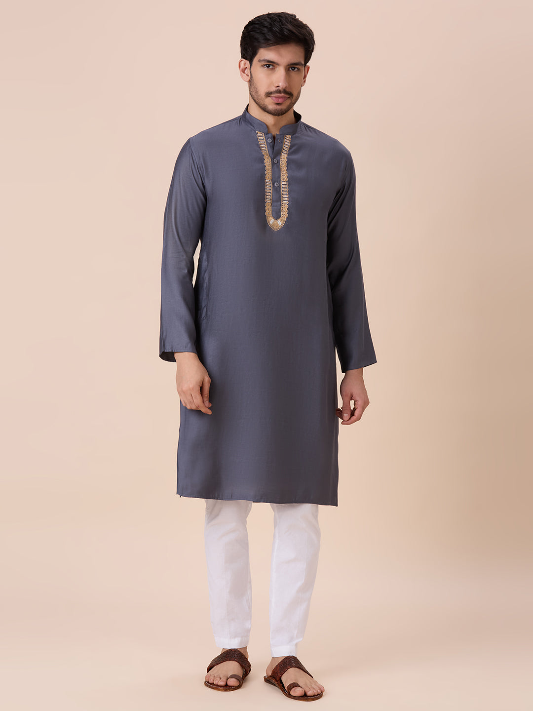 Mens Silk Resham Work Kurta