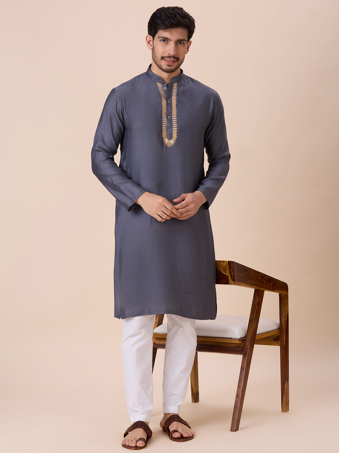 Mens Silk Resham Work Kurta - Roop Darshan