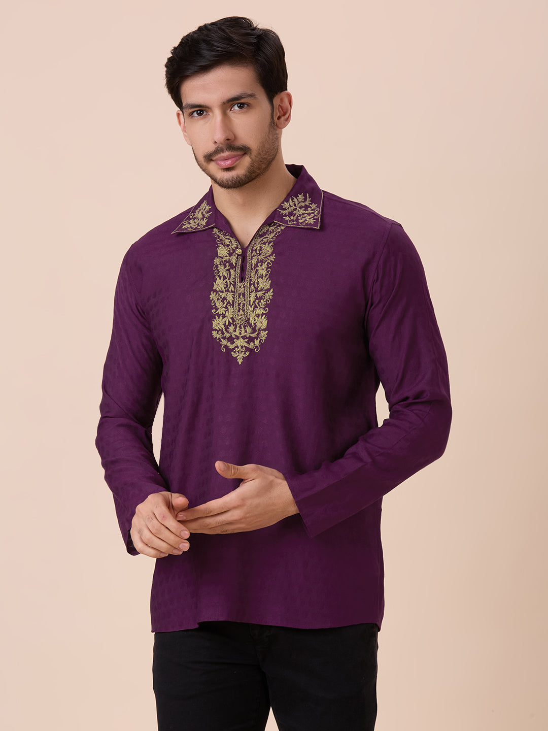 Mens Silk Resham Work Kurta - Roop Darshan
