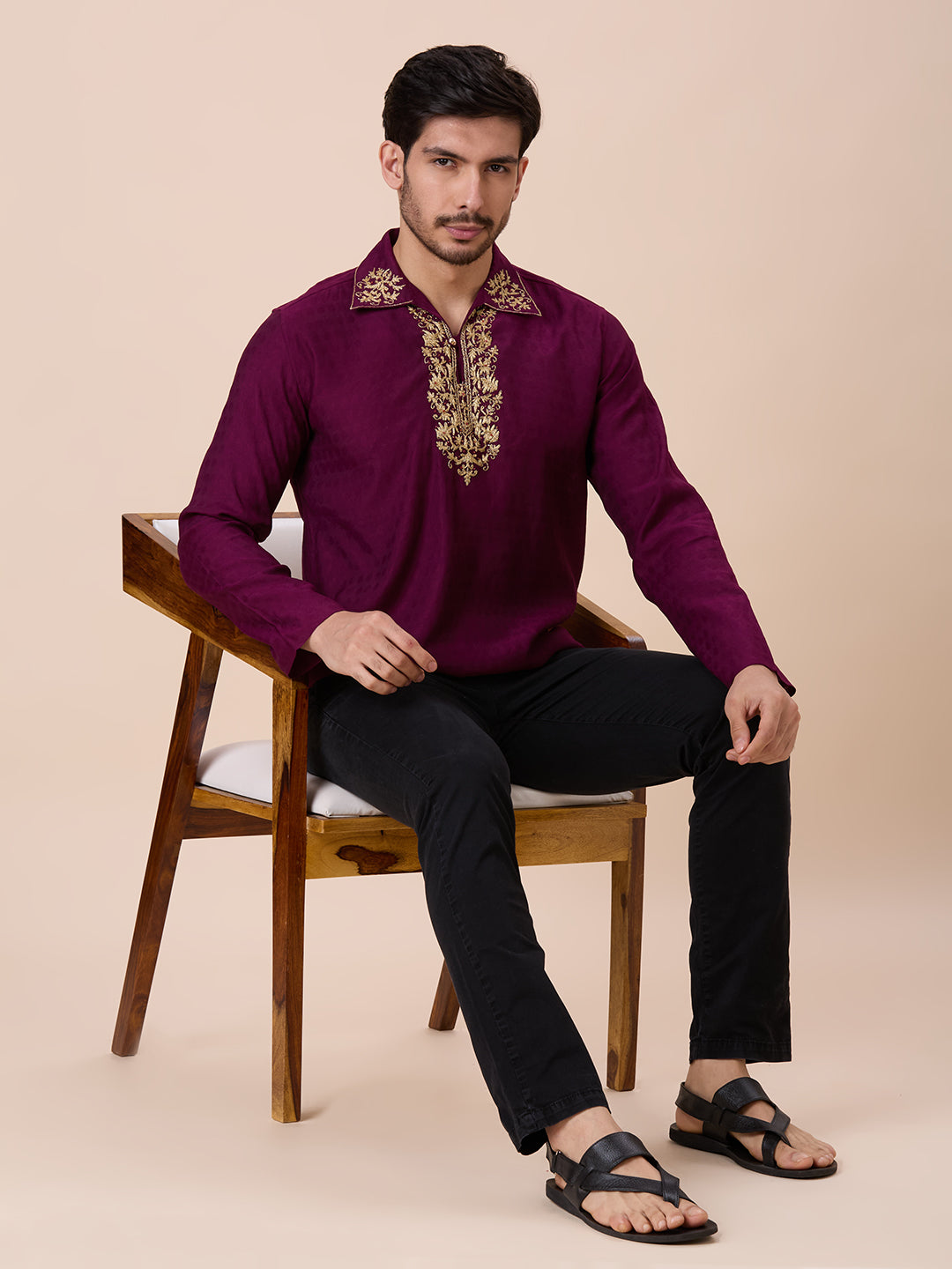 Mens Silk Resham Work Kurta - Roop Darshan