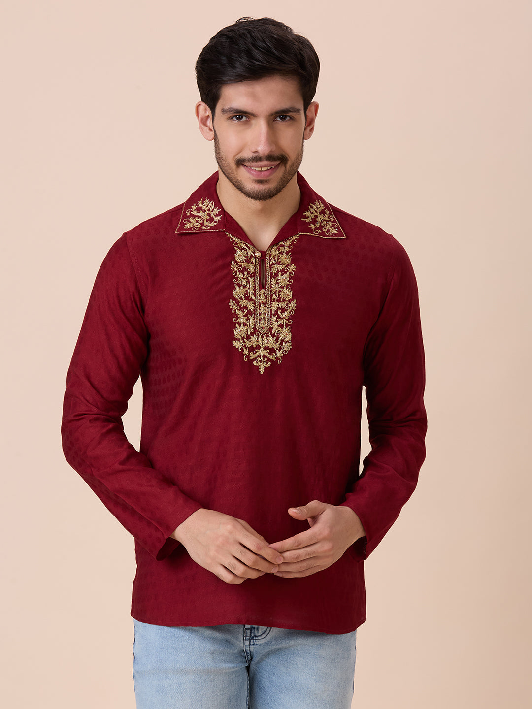 Mens Silk Resham Work Kurta - Roop Darshan