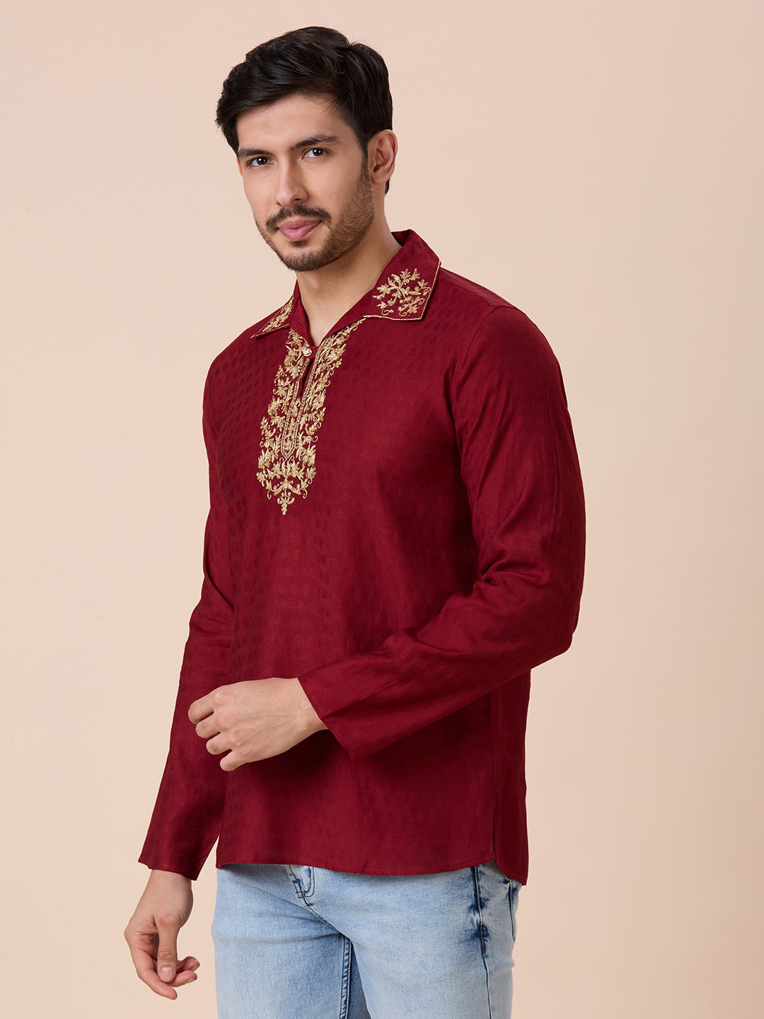 Mens Silk Resham Work Kurta