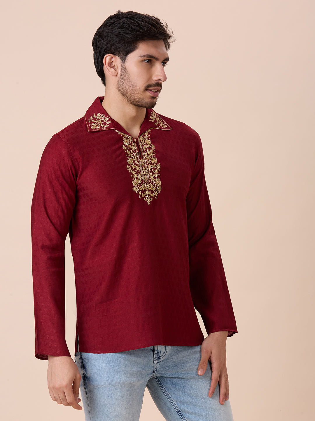 Mens Silk Resham Work Kurta