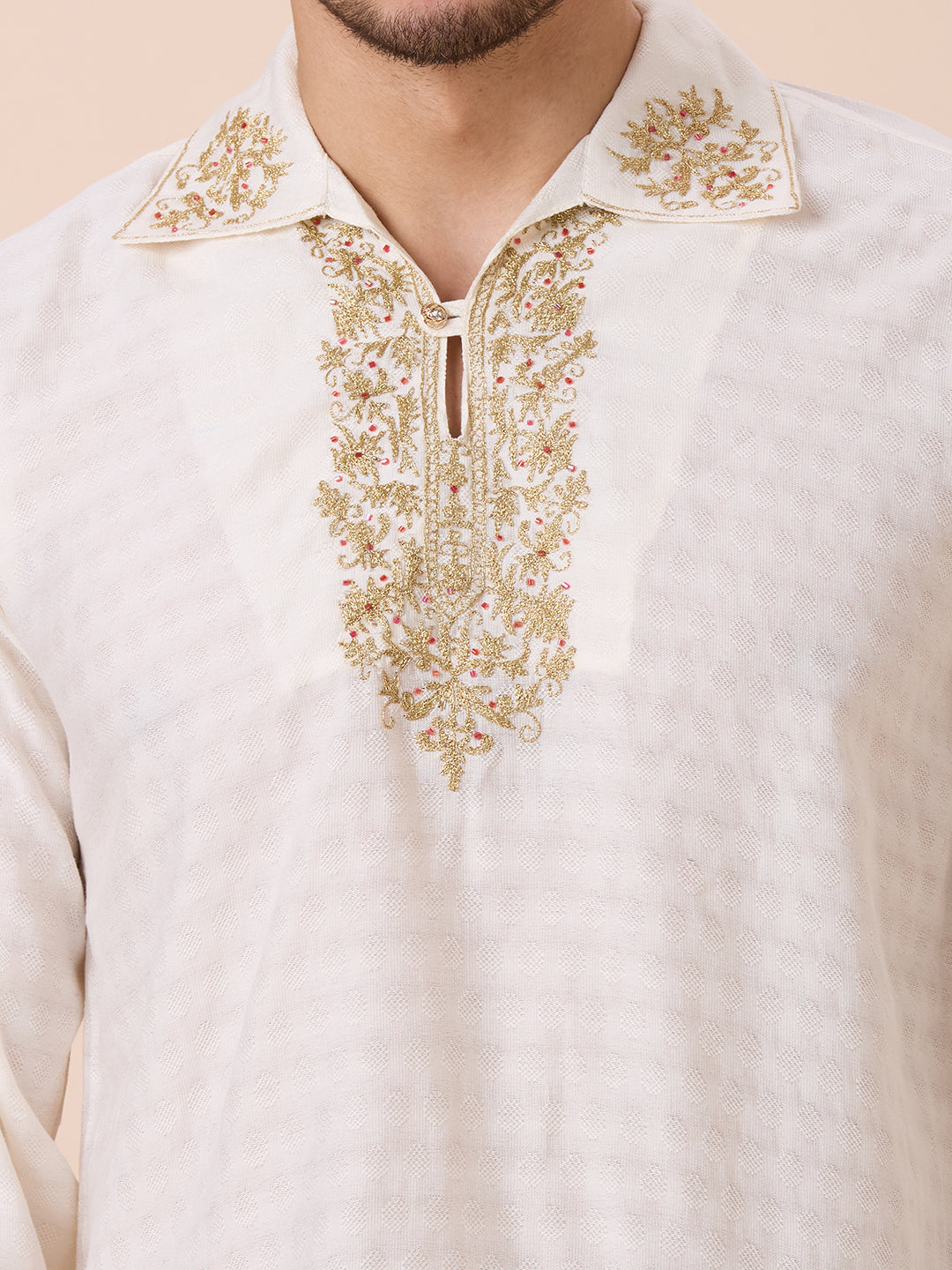 Mens Silk Resham Work Kurta - Roop Darshan