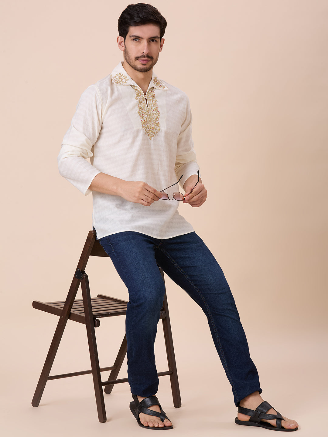 Mens Silk Resham Work Kurta - Roop Darshan