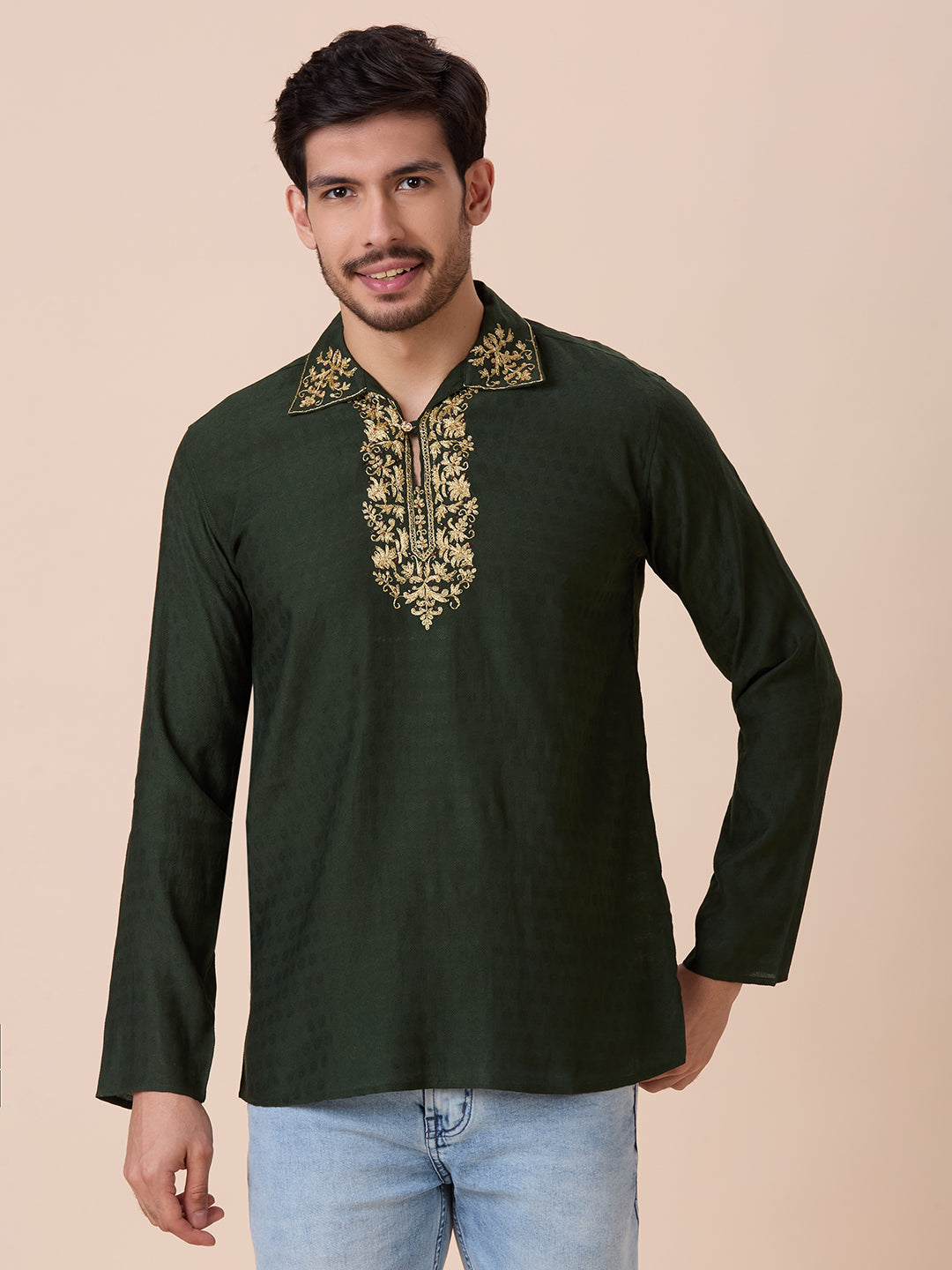 Mens Silk Resham Work Kurta