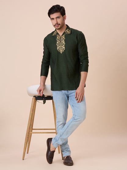 Mens Silk Resham Work Kurta