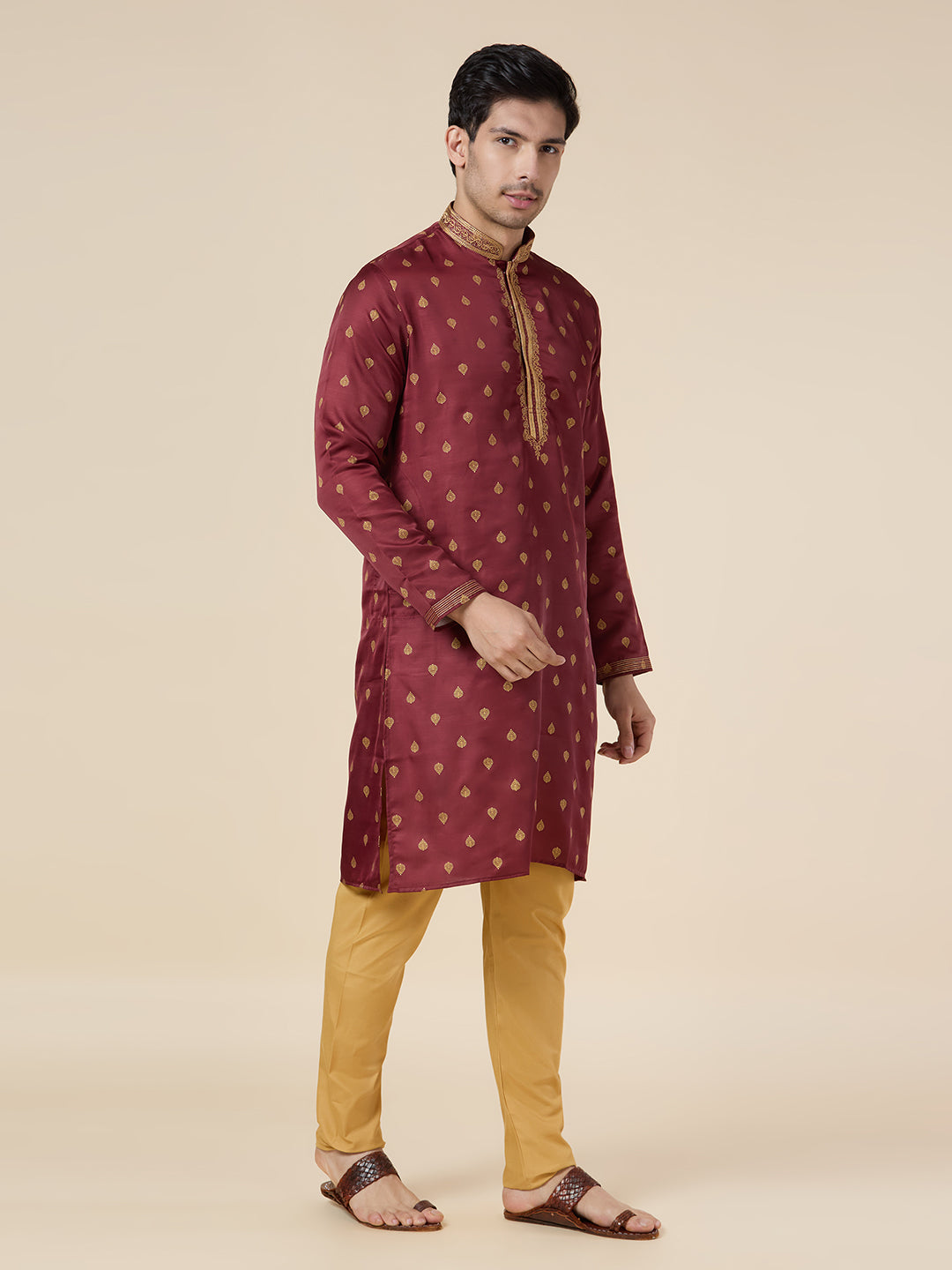 Mens Silk Printed Kurta Set - Roop Darshan