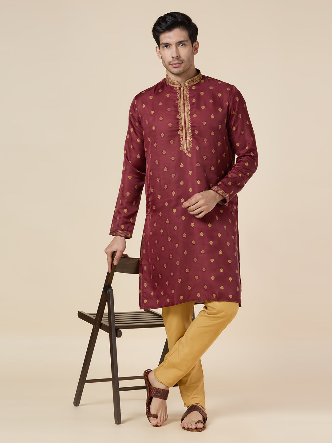 Mens Silk Printed Kurta Set - Roop Darshan