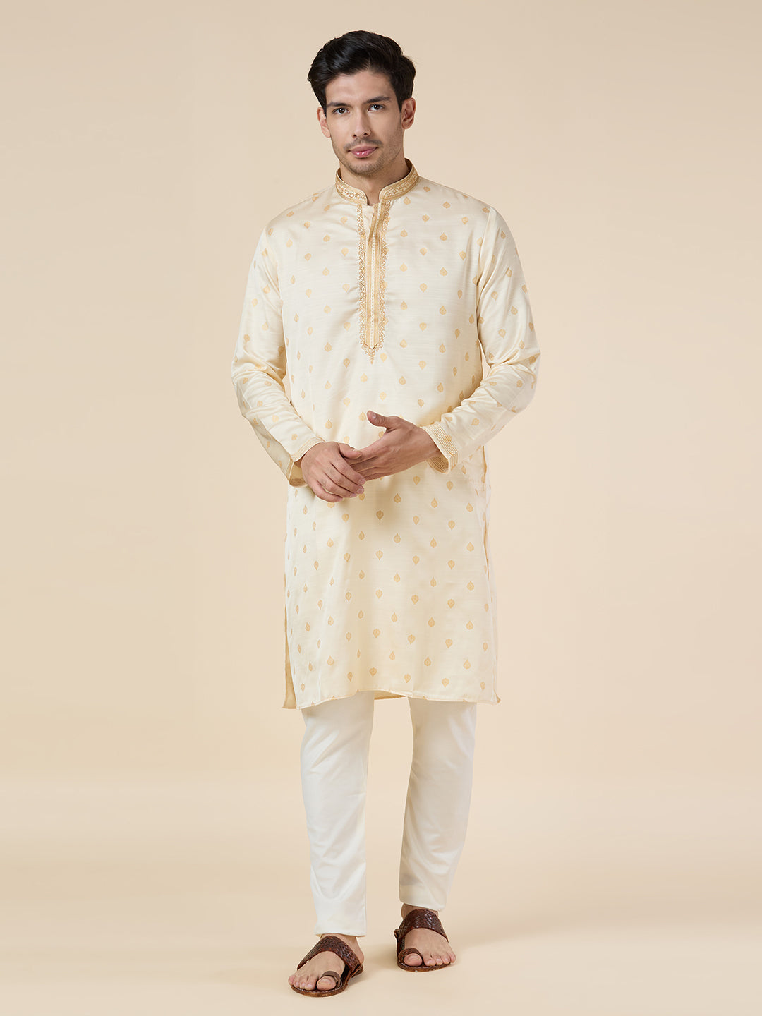 Mens Silk Printed Kurta Set - Roop Darshan