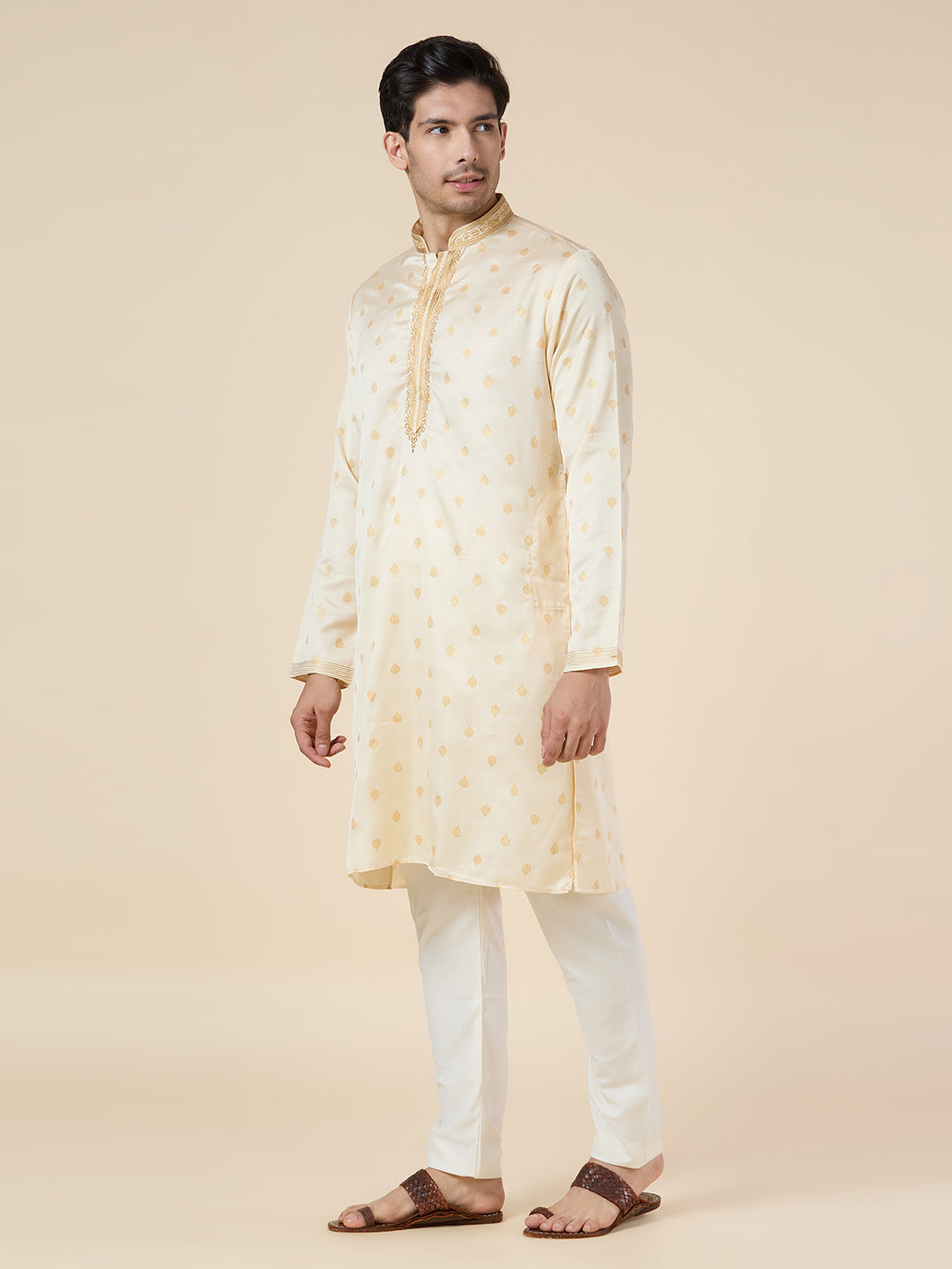 Mens Silk Printed Kurta Set - Roop Darshan