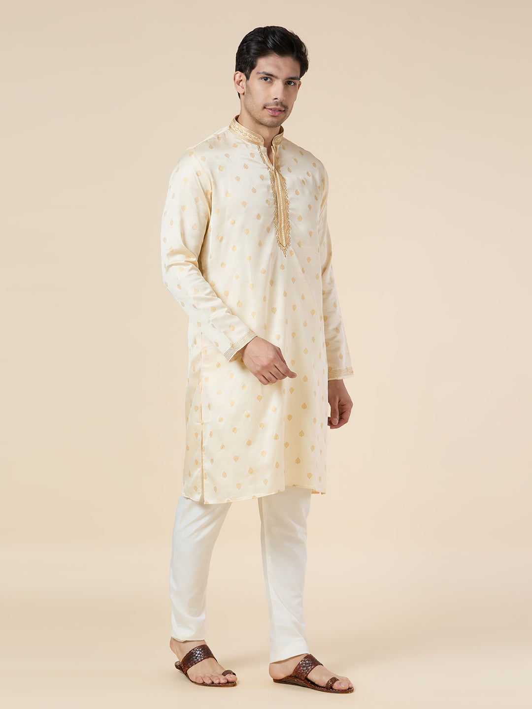 Mens Silk Printed Kurta Set - Roop Darshan