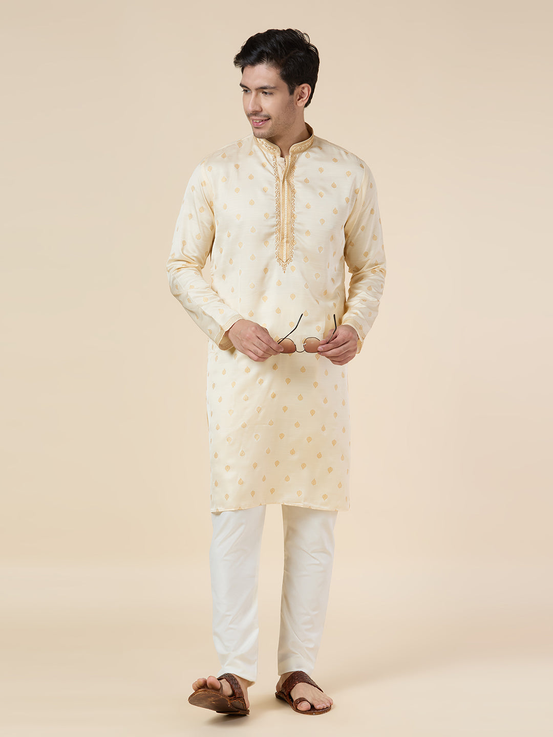 Mens Silk Printed Kurta Set - Roop Darshan