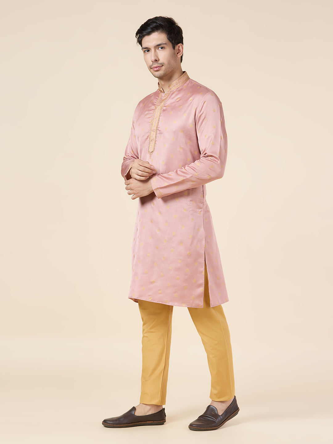 Mens Silk Printed Kurta Set - Roop Darshan