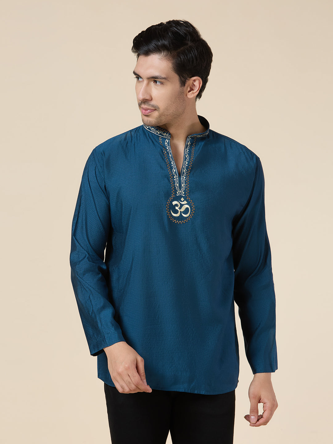 Mens Silk Resham Embroidered Work Kurta - Roop Darshan
