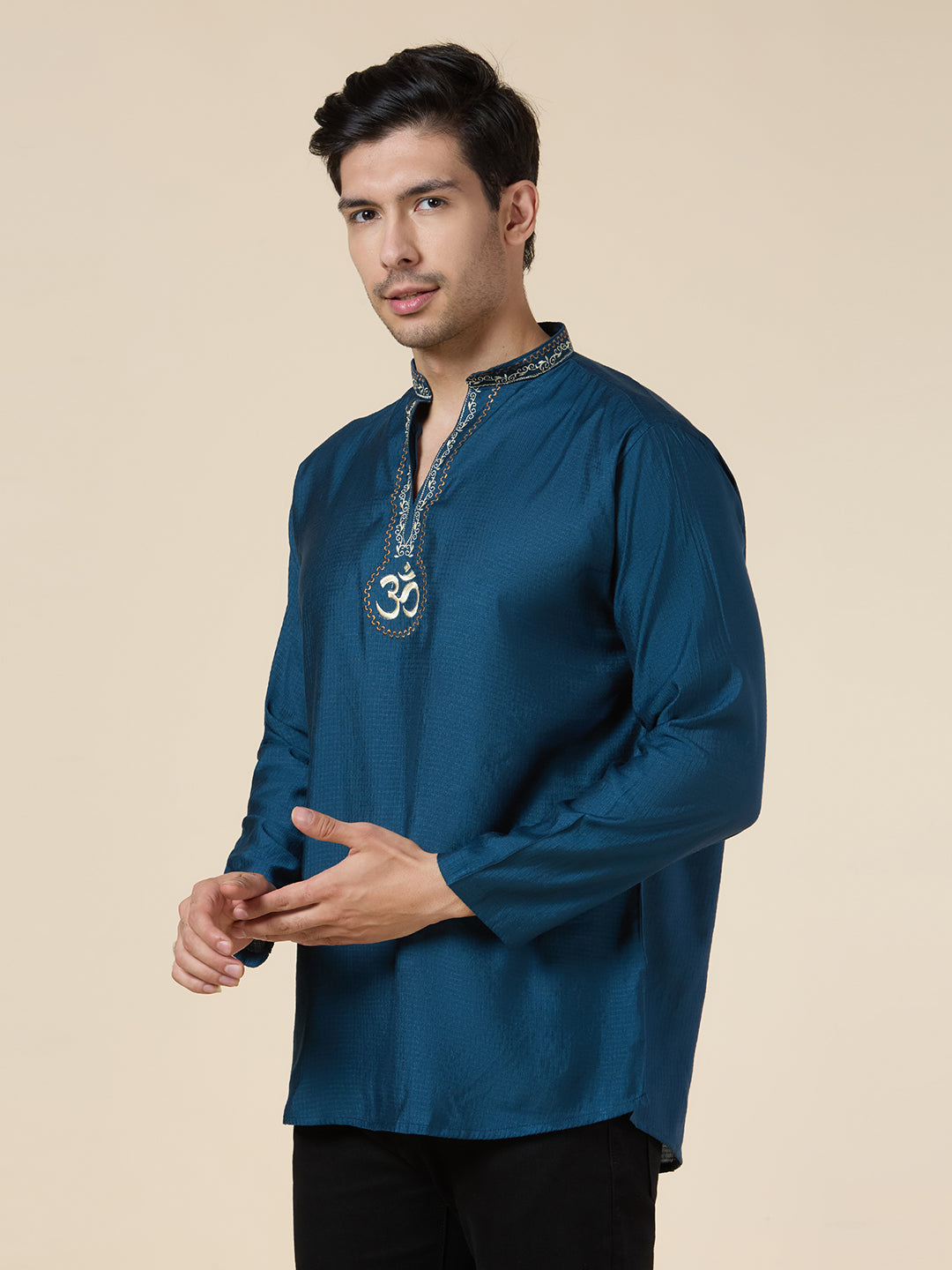 Mens Silk Resham Embroidered Work Kurta - Roop Darshan