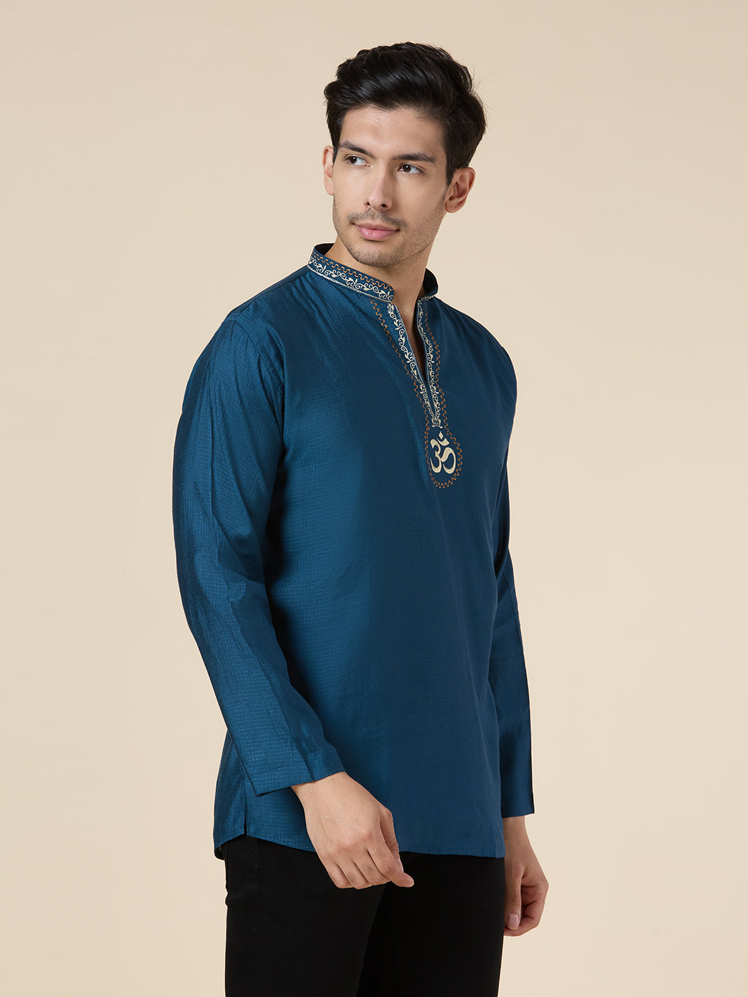 Mens Silk Resham Embroidered Work Kurta - Roop Darshan