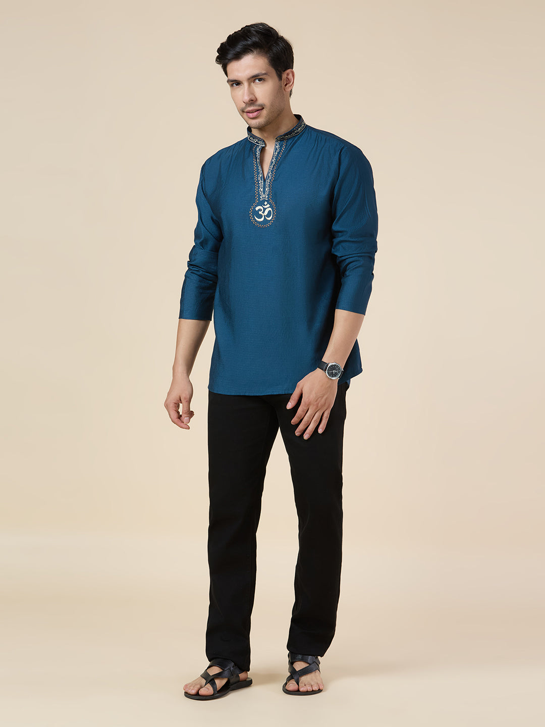 Mens Silk Resham Embroidered Work Kurta - Roop Darshan