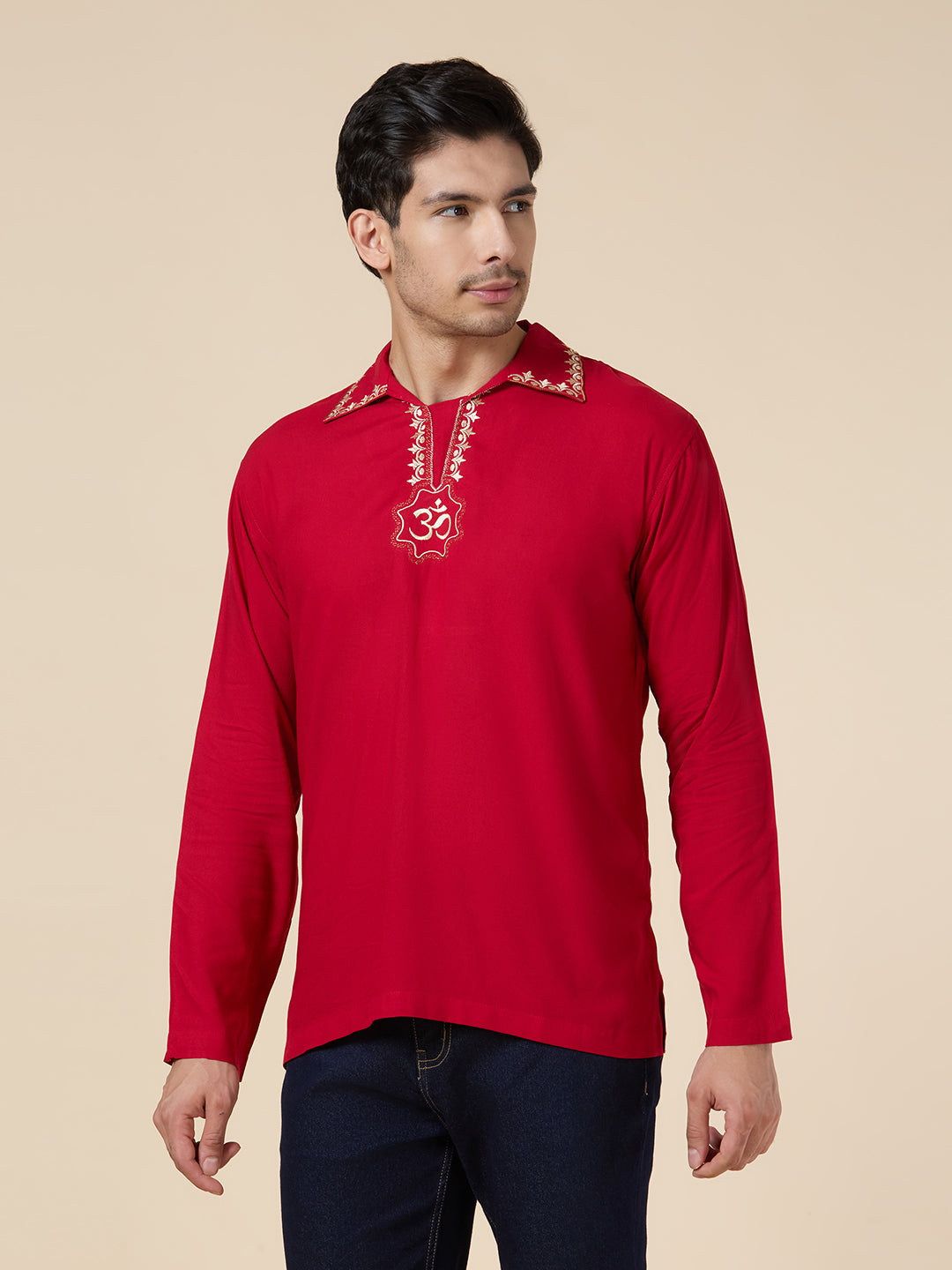 Mens Silk Resham Embroidered Work Kurta - Roop Darshan