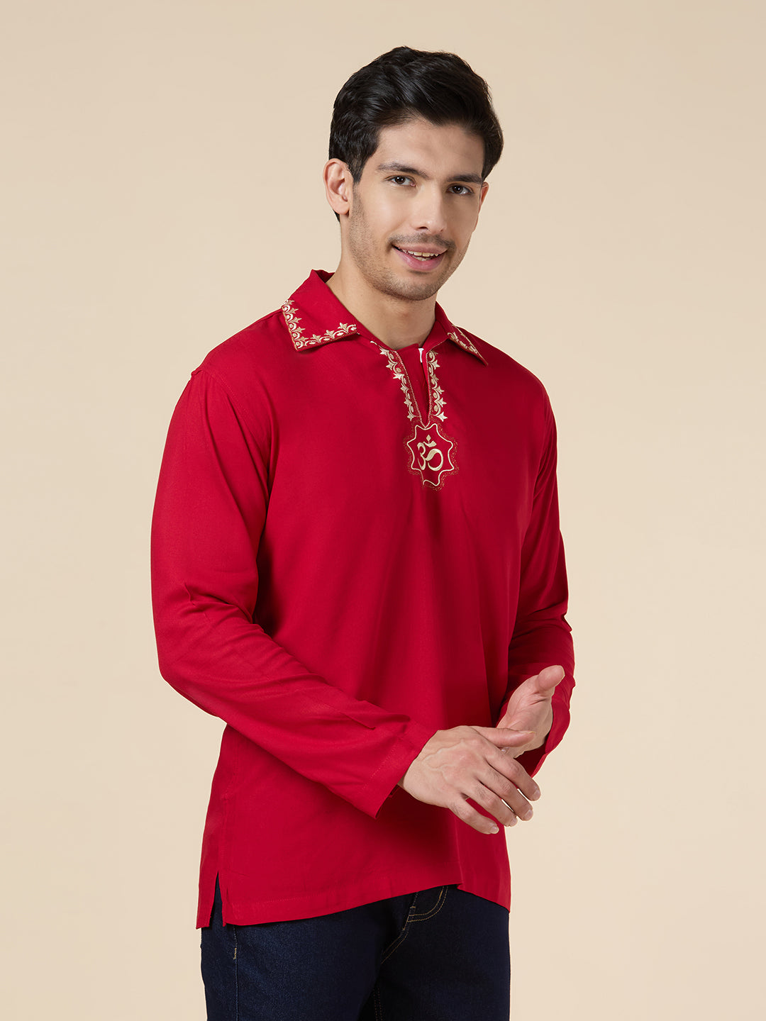 Mens Silk Resham Embroidered Work Kurta - Roop Darshan