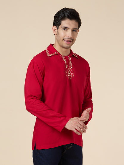 Mens Silk Resham Embroidered Work Kurta - Roop Darshan