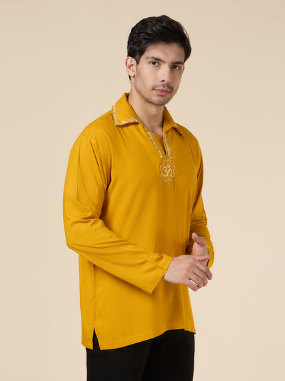 Mens Silk Resham Embroidered Work Kurta - Roop Darshan