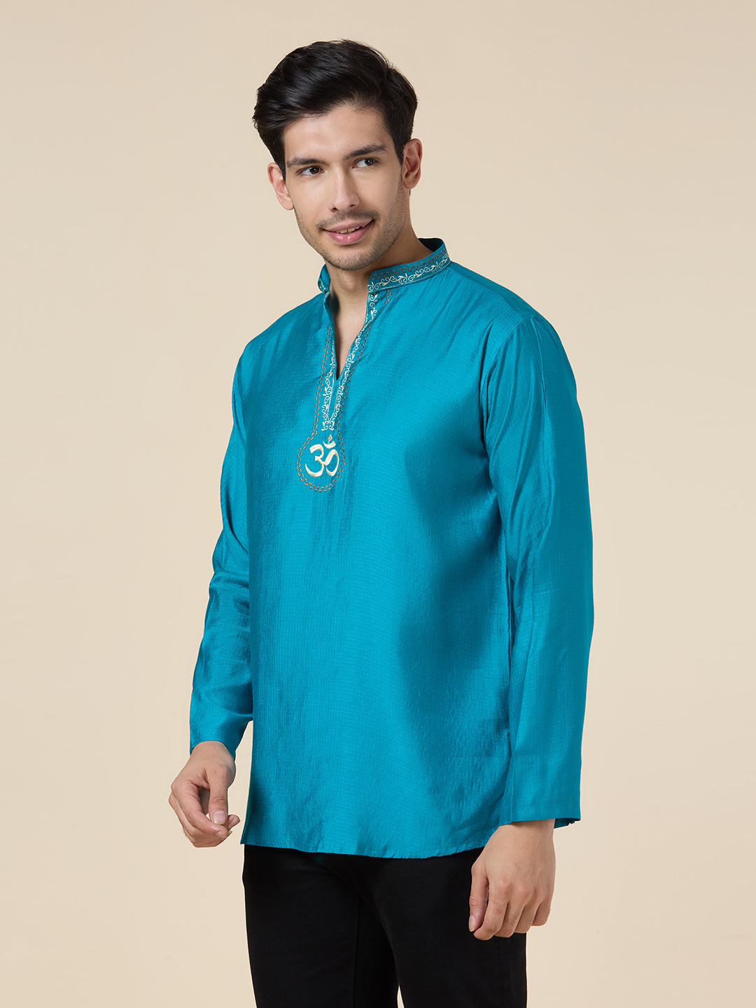 Mens Silk Resham Embroidered Work Kurta - Roop Darshan
