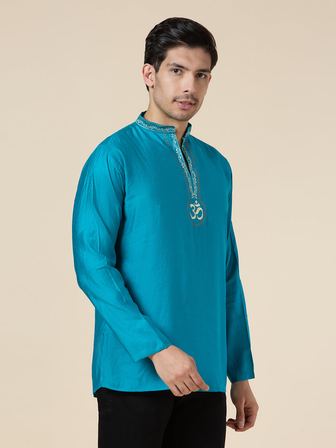 Mens Silk Resham Embroidered Work Kurta - Roop Darshan