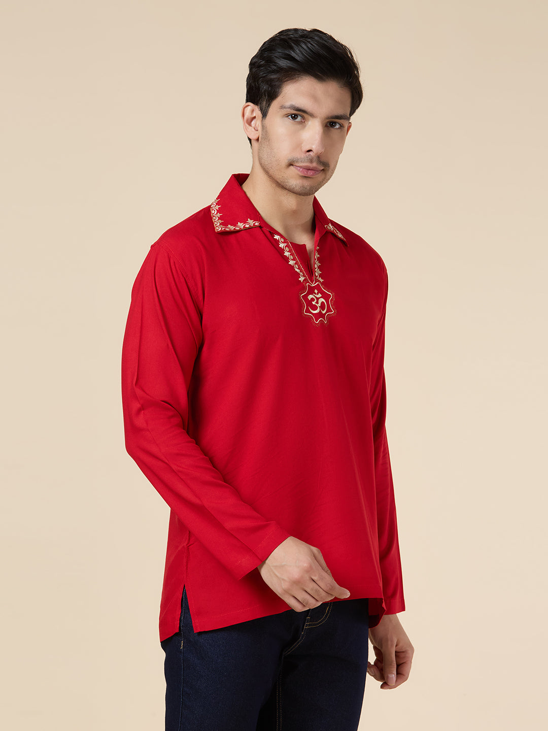 Mens Silk Resham Embroidered Work Kurta - Roop Darshan