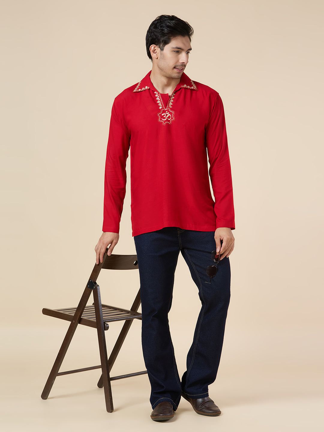 Mens Silk Resham Embroidered Work Kurta - Roop Darshan