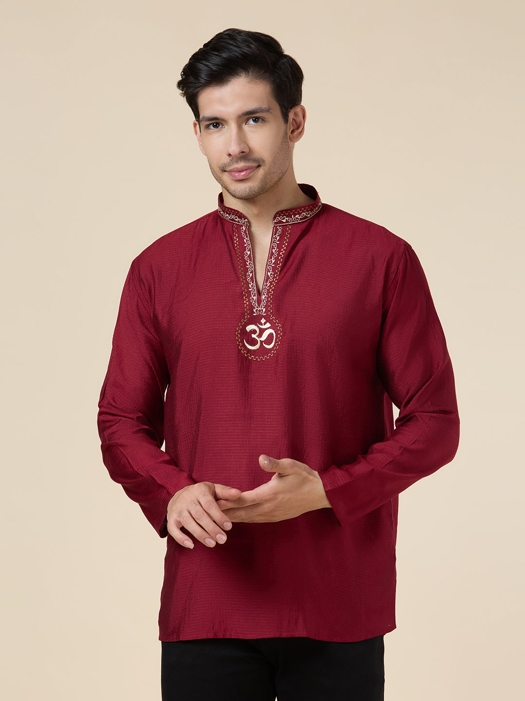 Mens Silk Resham Embroidered Work Kurta - Roop Darshan
