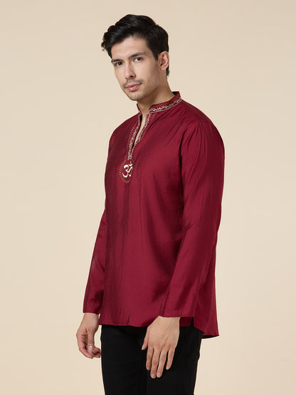 Mens Silk Resham Embroidered Work Kurta - Roop Darshan
